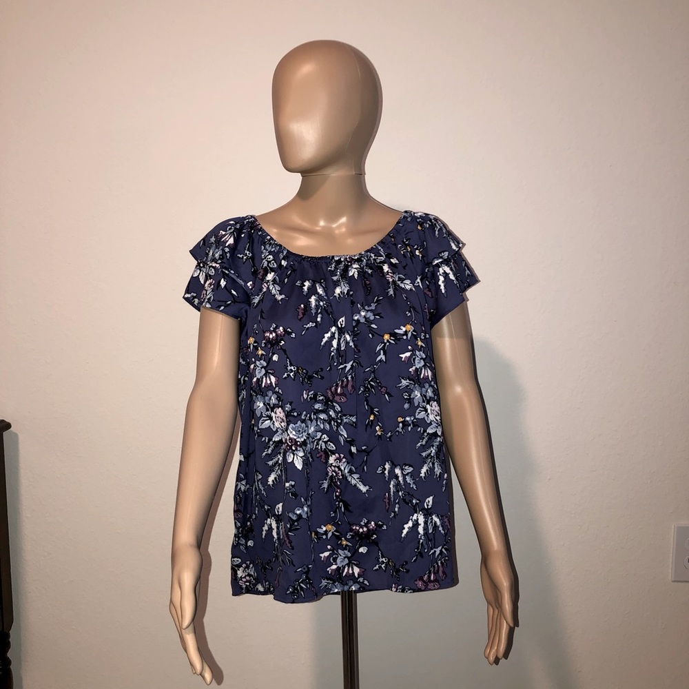 Ann Taylor LOFT off-the-shoulder purple floral blouse sized M BNWT